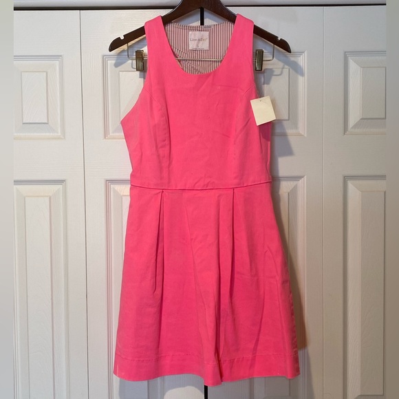 NWOT Neon Pink Denim Cotton Fit & Flare Tank Mini Dress Size Large - Picture 2 of 11